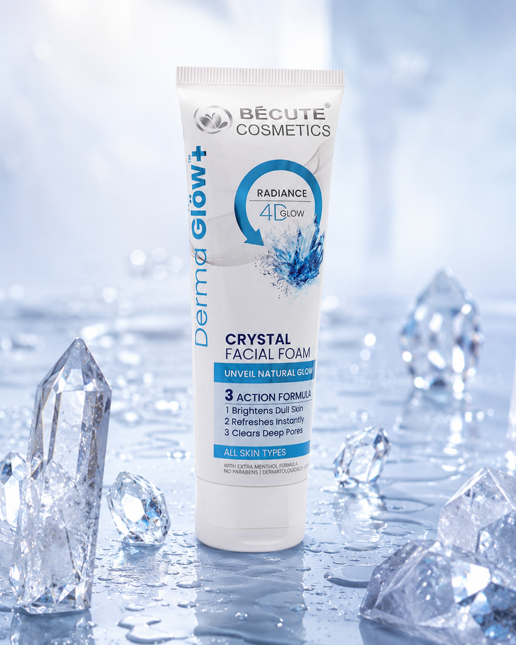 BÉCUTE Derma Glow+ Crystal Facial Foam – 4D Radiance