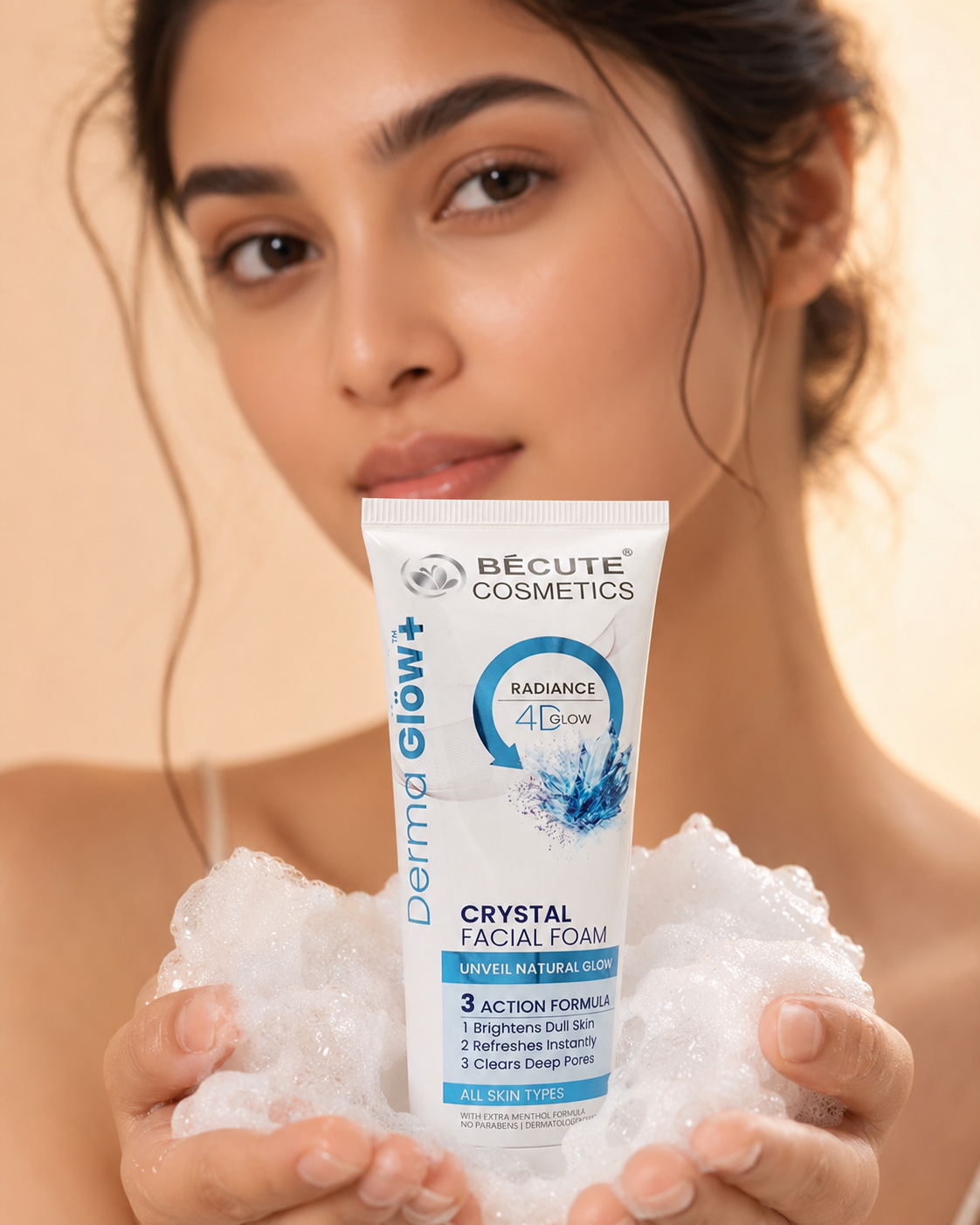 BÉCUTE Derma Glow+ Crystal Facial Foam – 4D Radiance