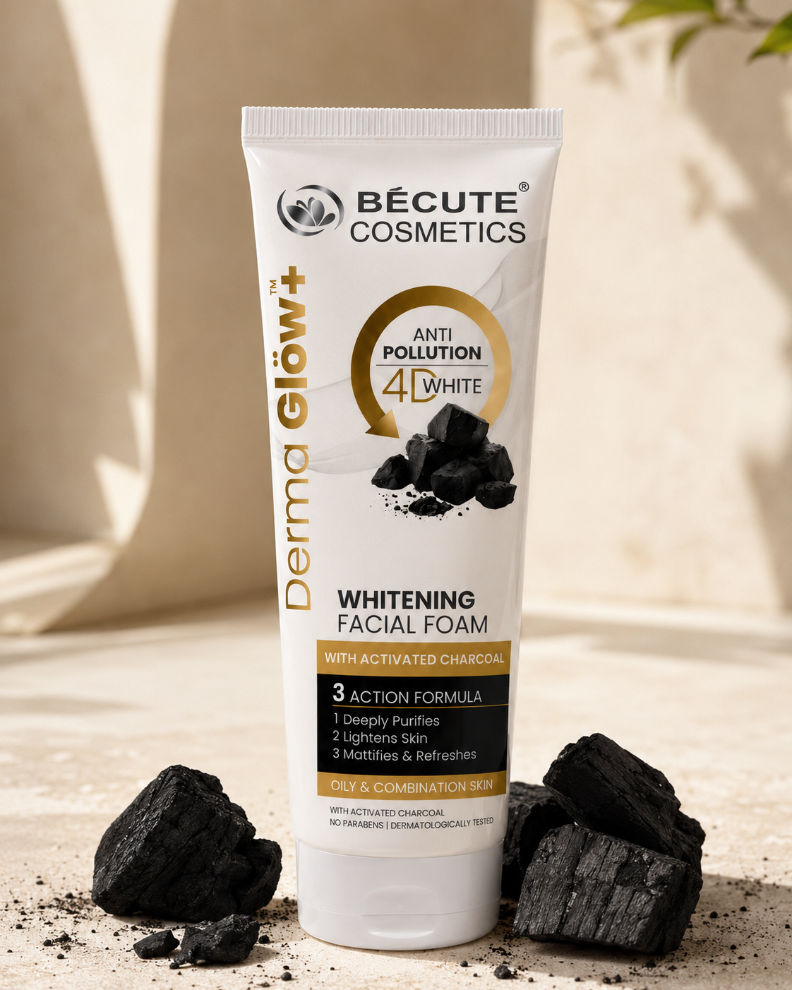 BÉCUTE Derma Glow+ Whitening Facial Foam – Activated Charcoal