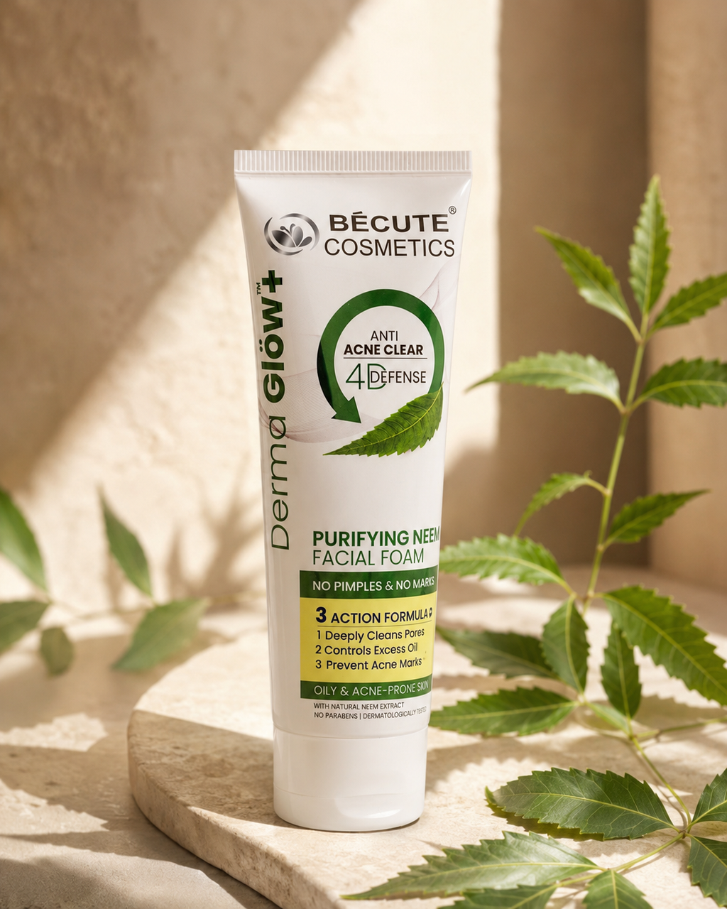 BÉCUTE Derma Glow+ Purifying Neem Facial Foam – Anti-Acne Clear