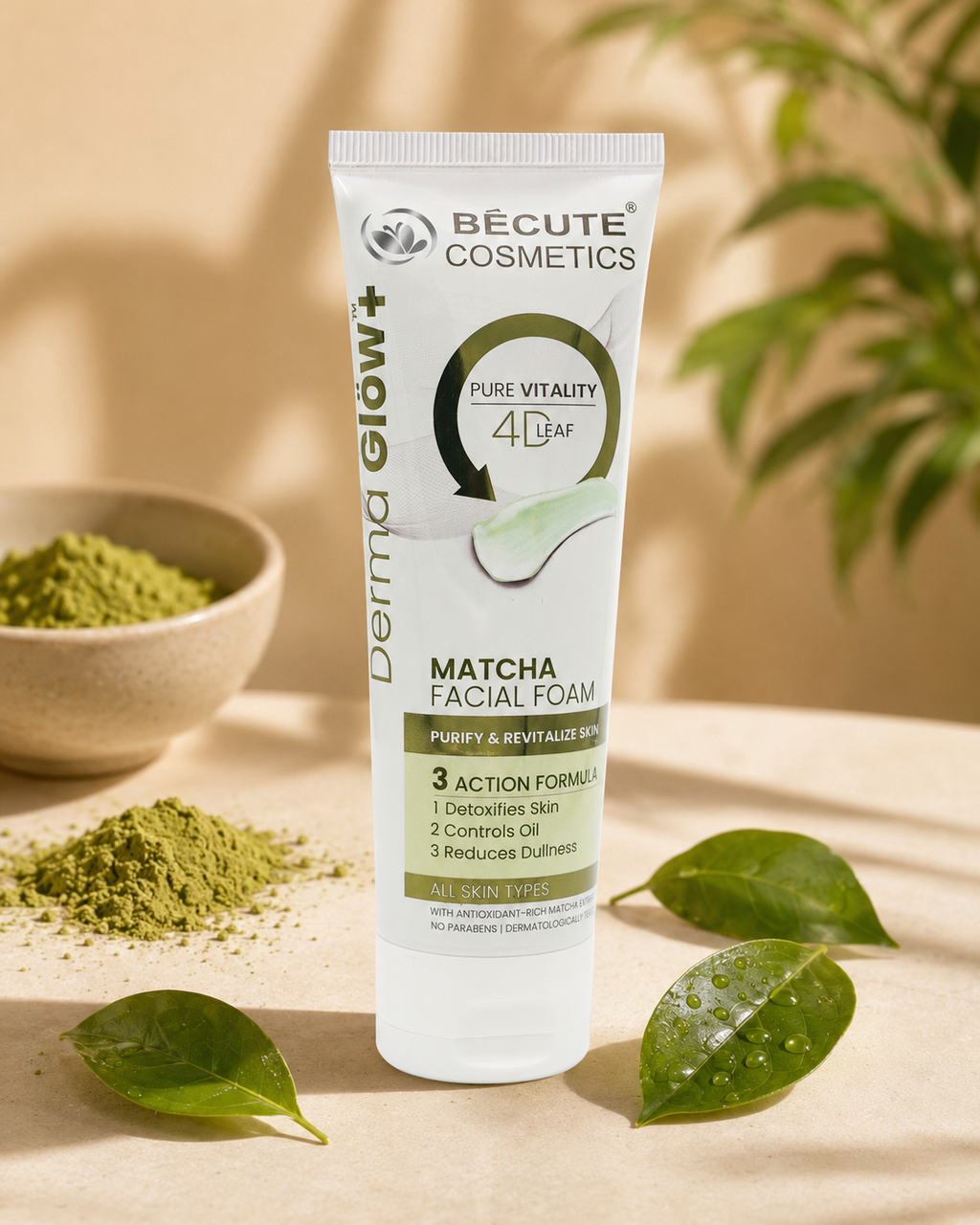 BÉCUTE Derma Glow+ Matcha Facial Foam – Pure Vitality 4D