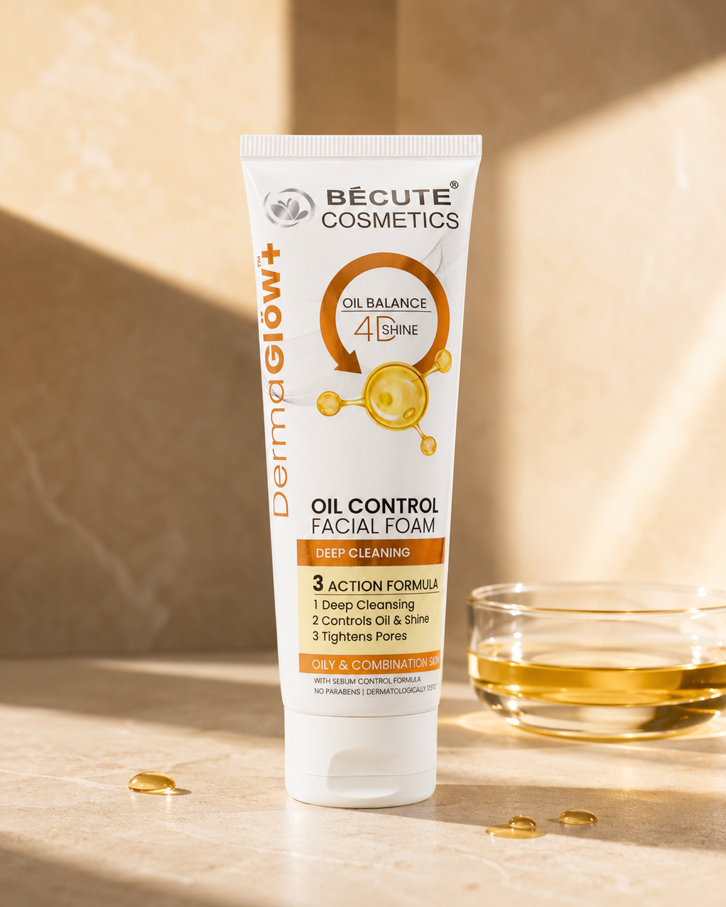 BÉCUTE Derma Glow+ Oil Control Facial Foam – Oil Balance 4D Shine