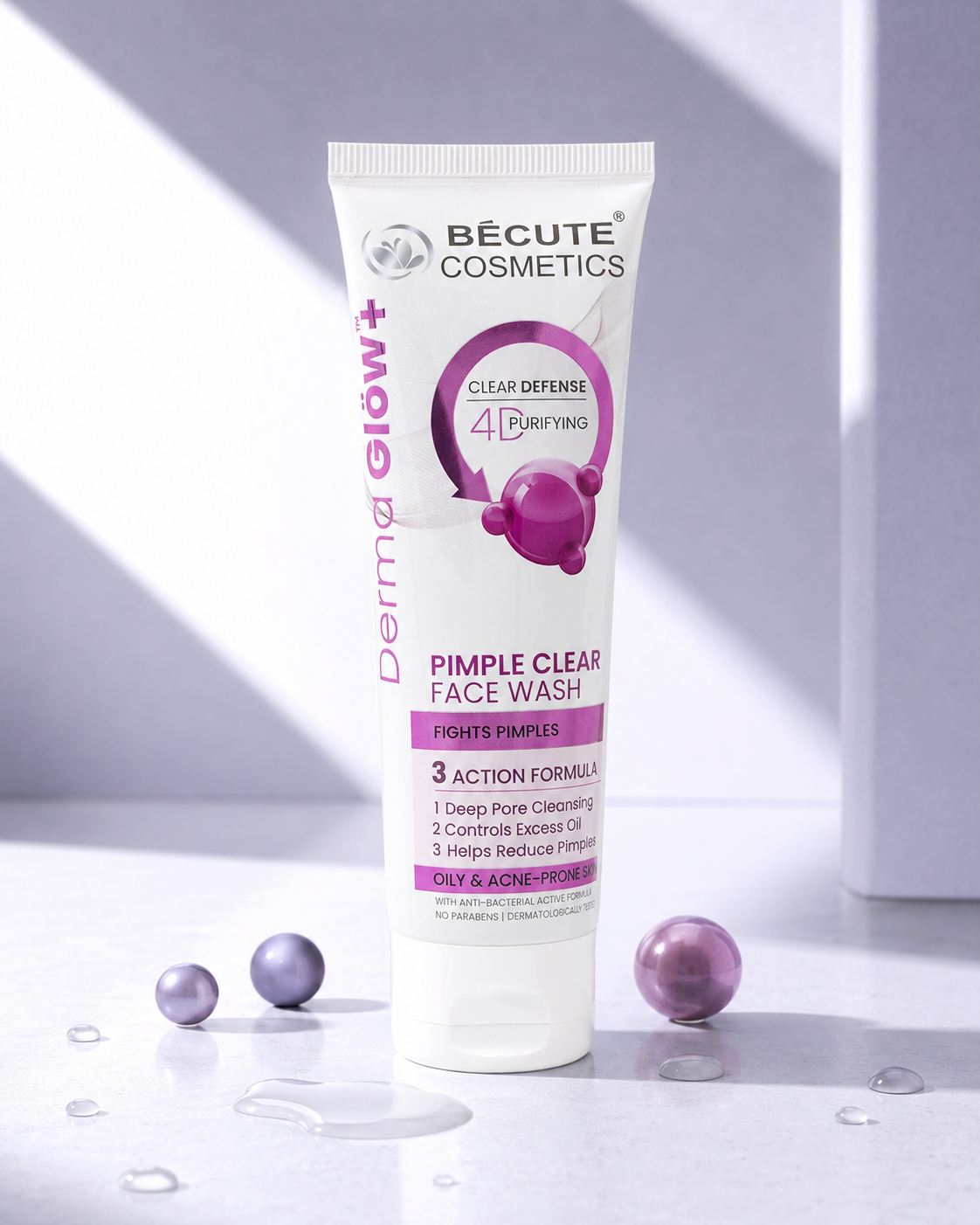 BÉCUTE Derma Glow+ Pimple Clear Face Wash – 4D Purifying Defense