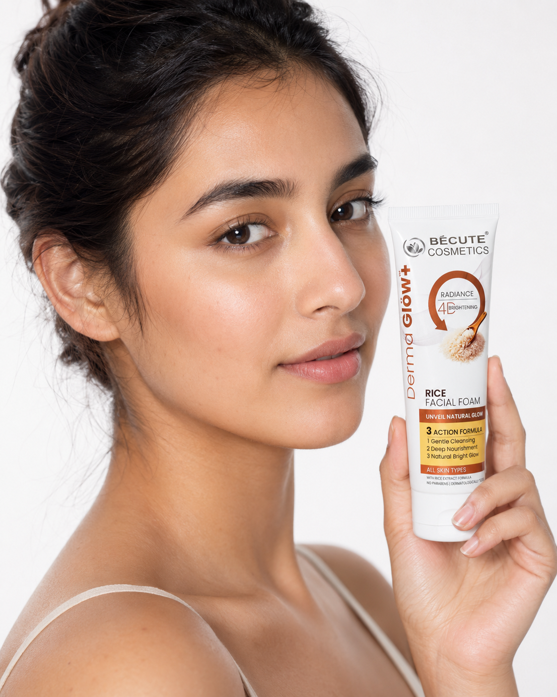 BÉCUTE Derma Glow+ Rice Facial Foam – 4D Brightening Radiance