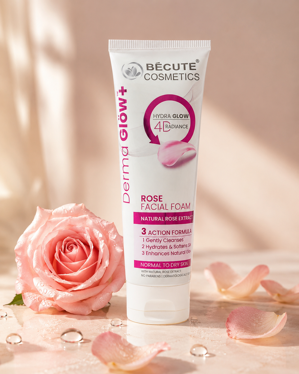 BÉCUTE Derma Glow+ Rose Facial Foam – Hydra Glow 4D Radiance