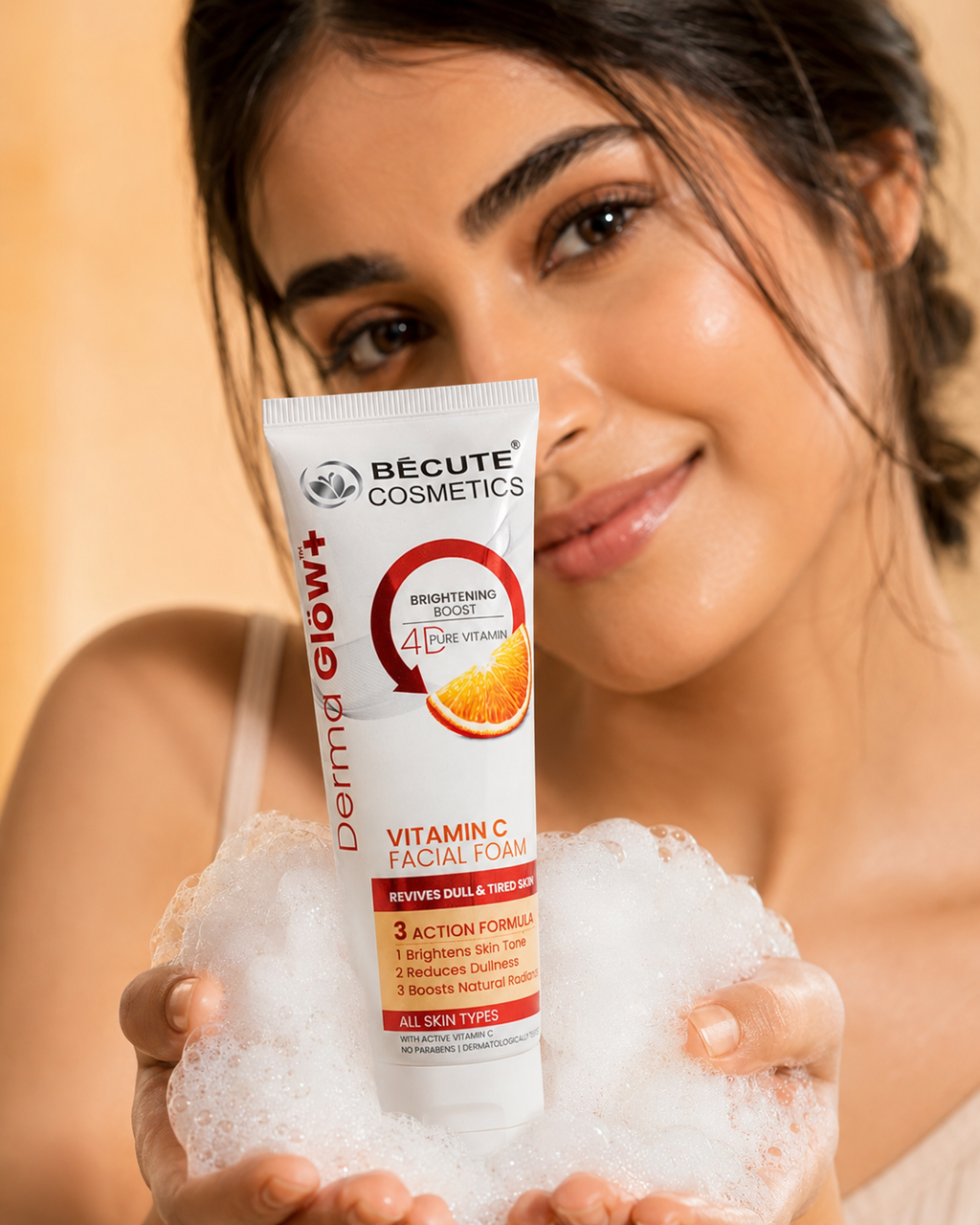 BÉCUTE Derma Glow+ Vitamin C Facial Foam – Brightening Boost 4D Pure Vitamin