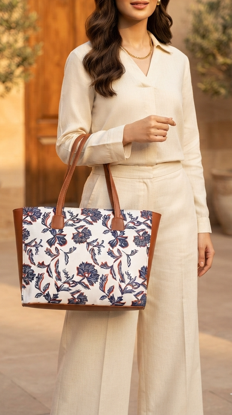 The Indigo Blossom Side Rexine Tote