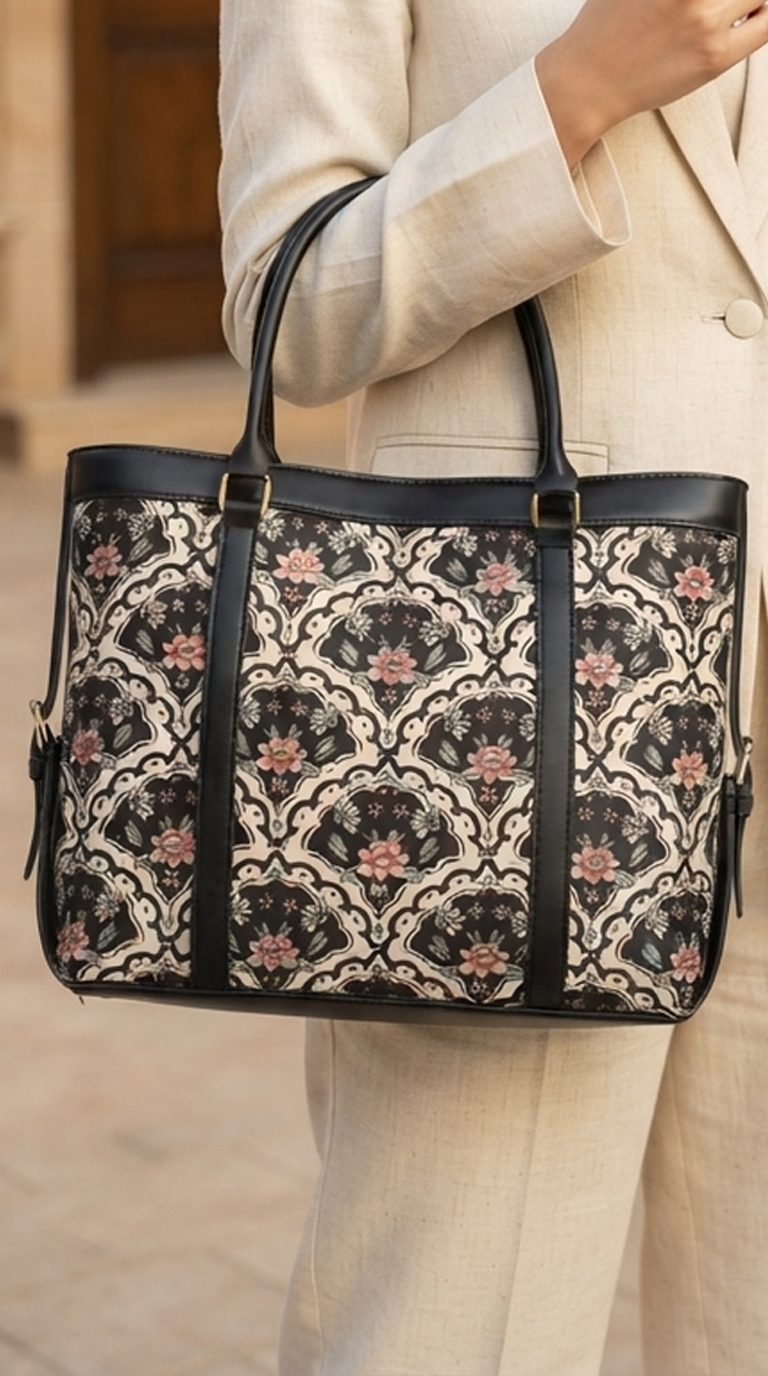 The Onyx Blossom Scallop Strap Tote